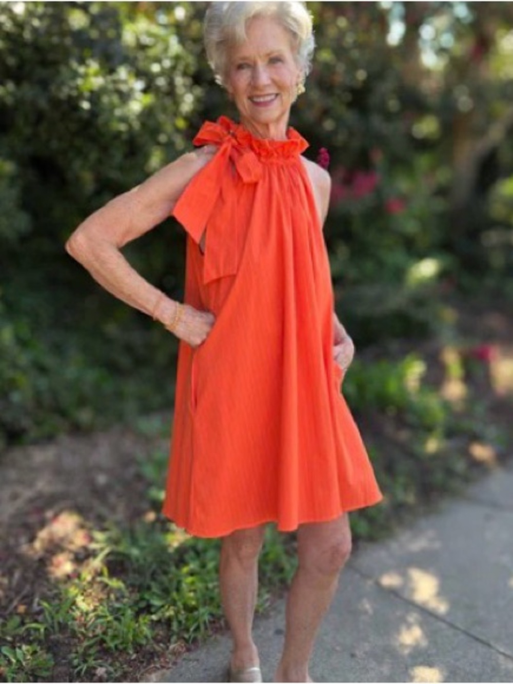 NWT All in Orange Bow-Shoulder Swing Dress L